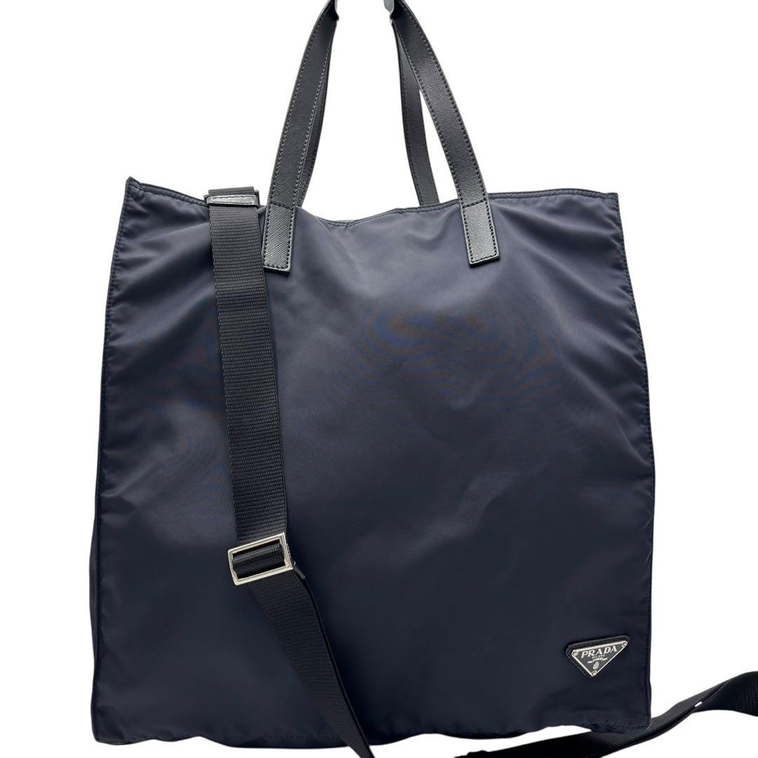 【未使用級】PRADA プラダ ナイロン 2WAY トートバッグ ネイビー