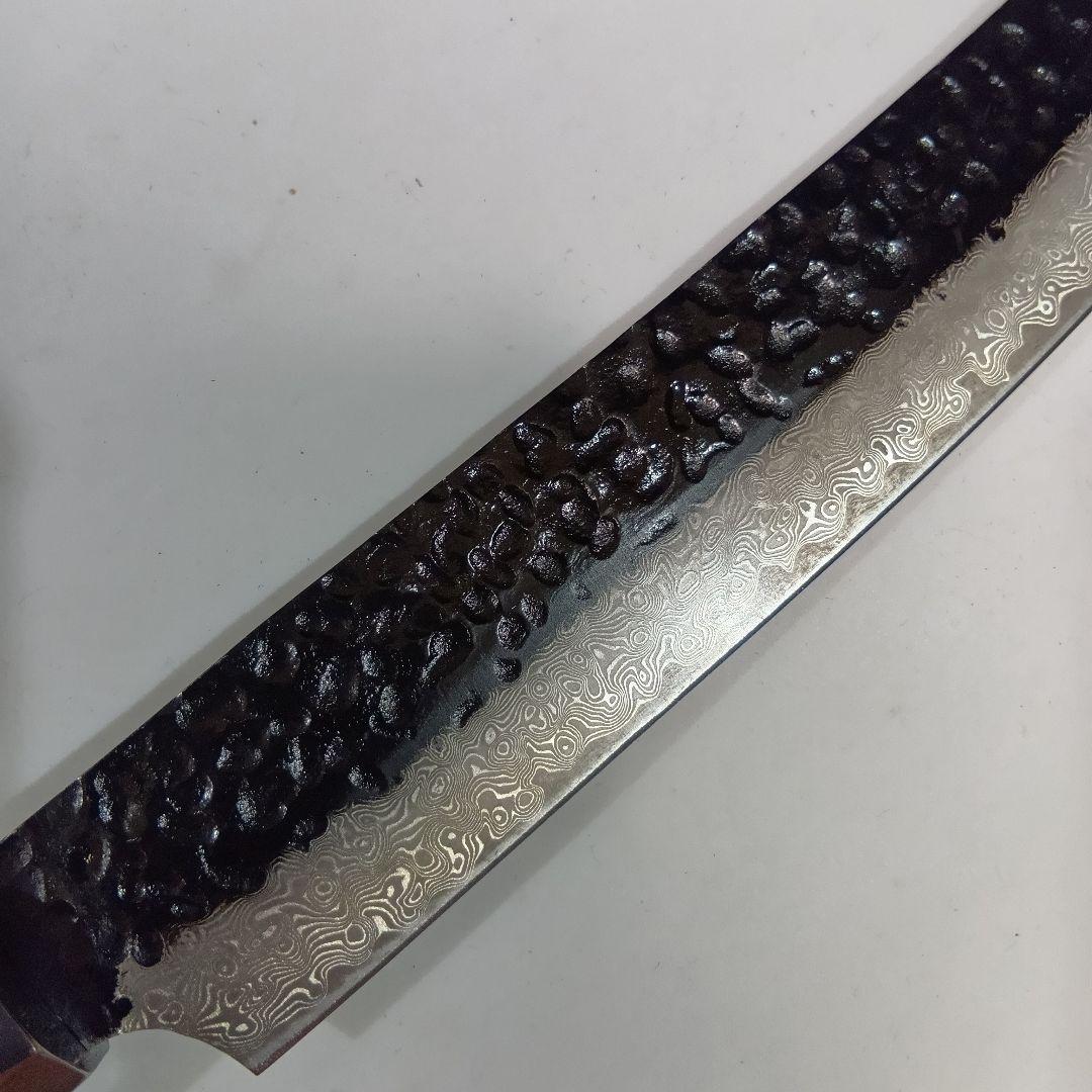 槌目黒打 筋引 カービング 67層ダマスカ スVG10 包丁 ナイフ 黒檀八角柄