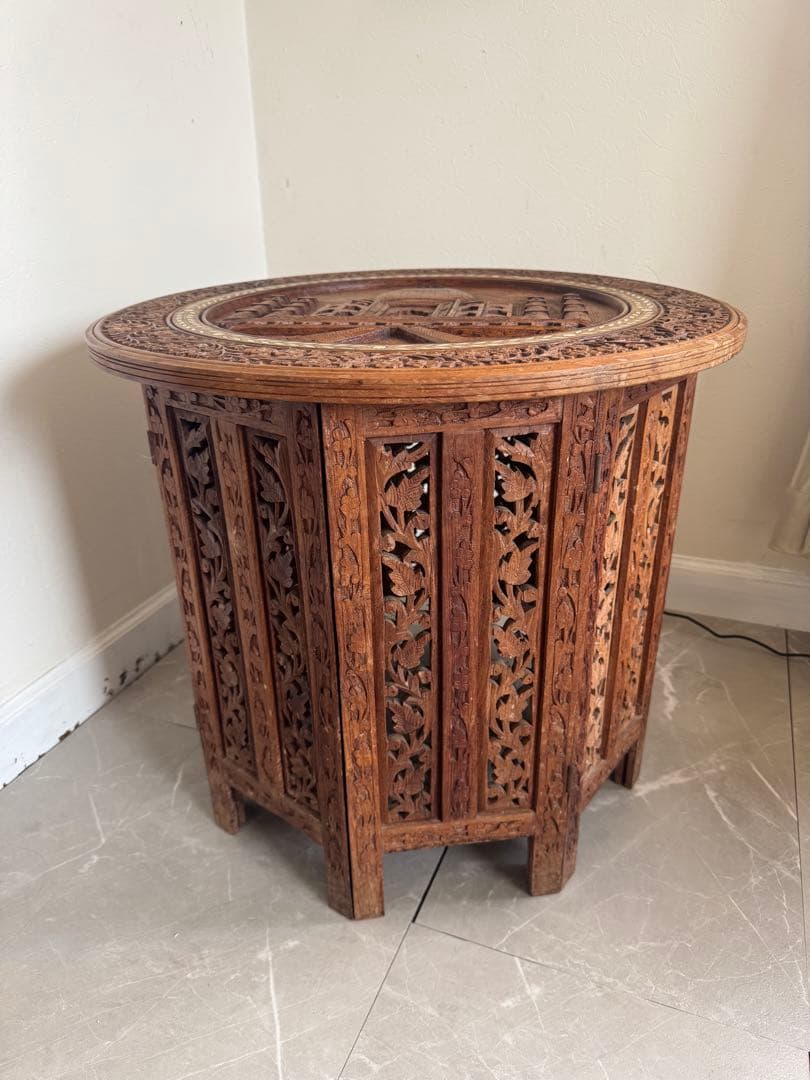 アンティーク彫刻木製 サイドテーブル