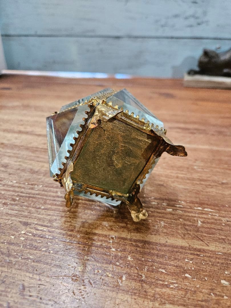 フランスアンティーク カットガラスの宝石箱 全面ベベル硝子 ジュエリーボックス