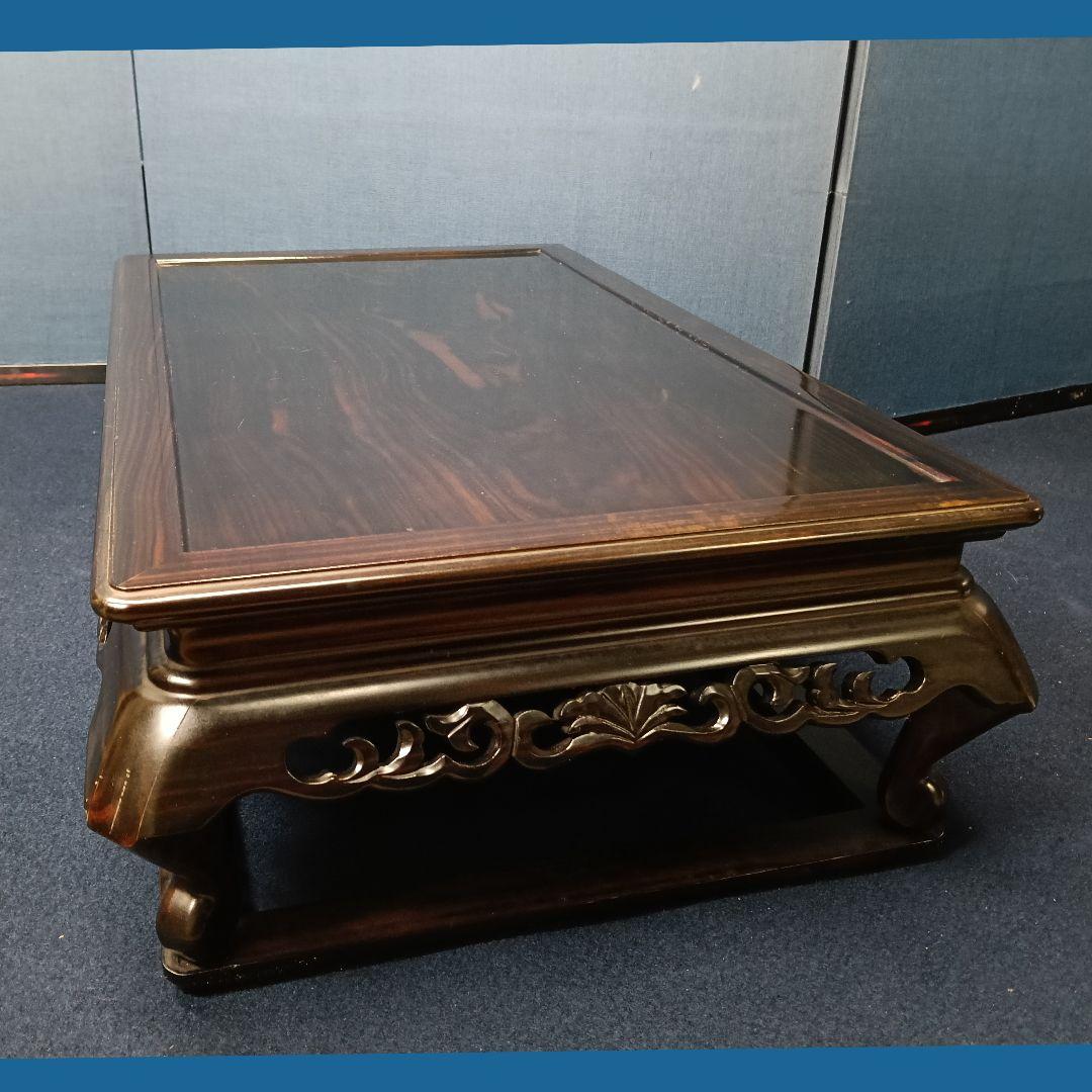 AO36 縞黒檀 平卓 花台 香炉 盆栽台 飾台 透し彫り