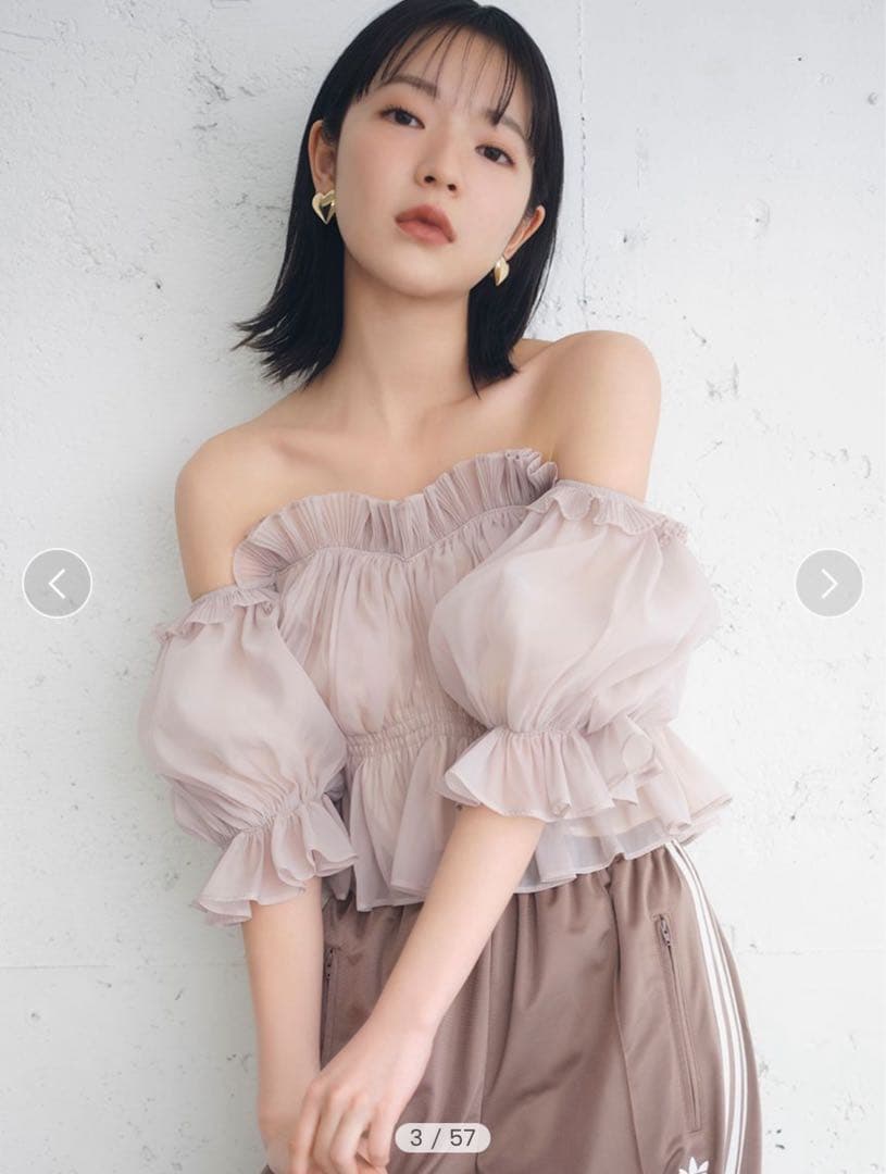 snidel ギャザーオフショルブラウス ピンク