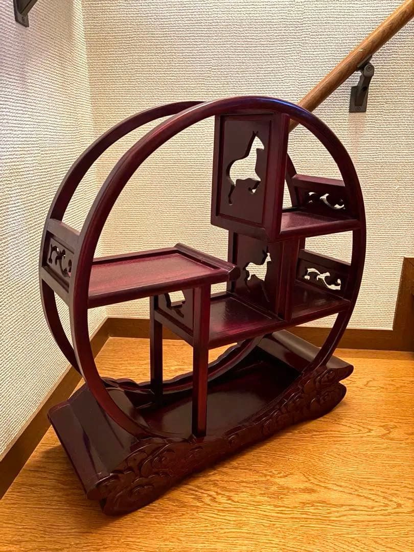 円形木製シェルフ　円形飾り棚　和風　　アンティーク調