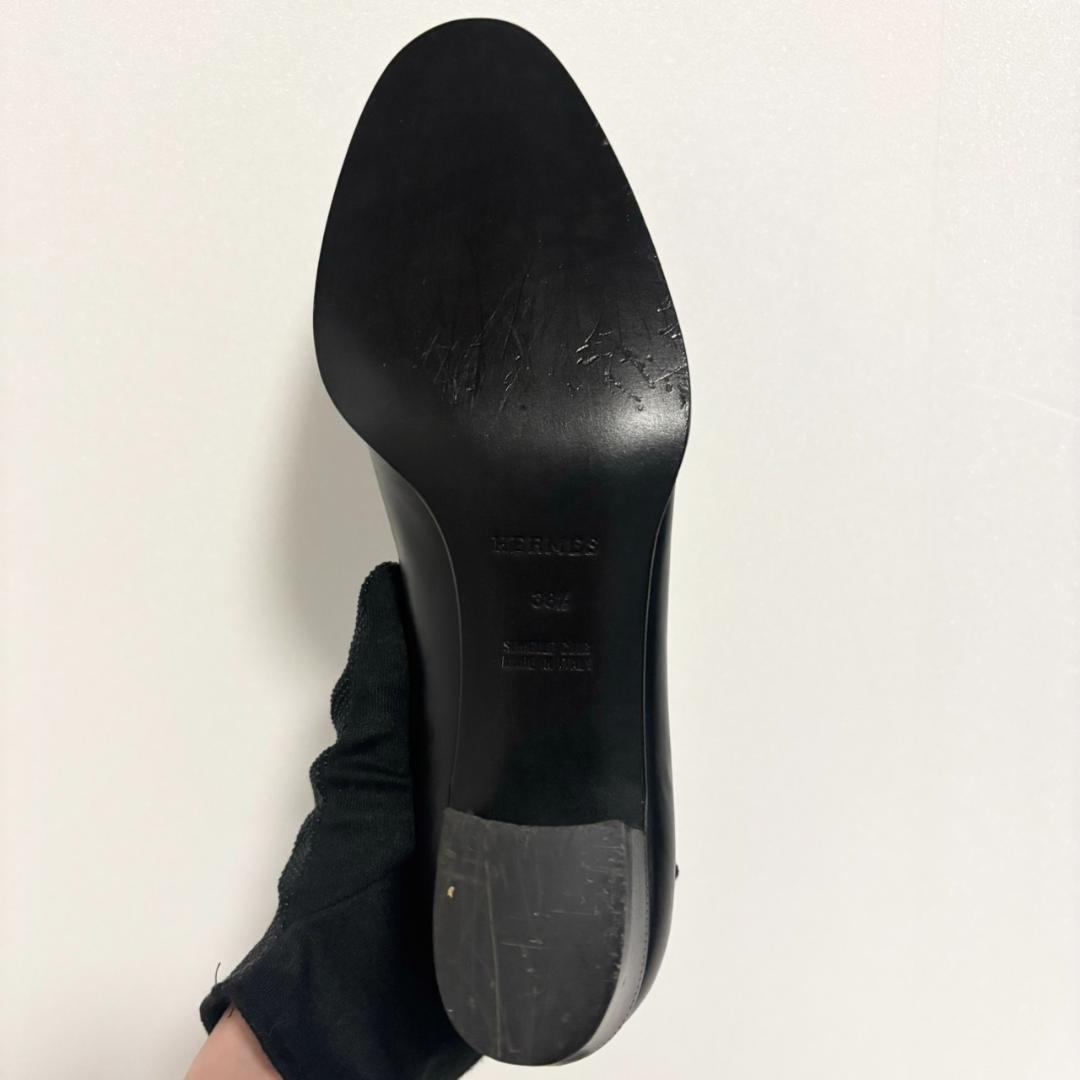 【ランクAB】HERMES パンプス 38.5 約25cm レザー ブラック