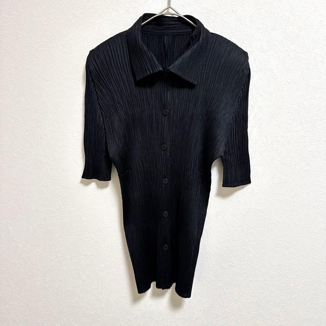 極美品✨PLEATS PLEASE プリーツ　半袖　黒色　シャツ　Lサイズ