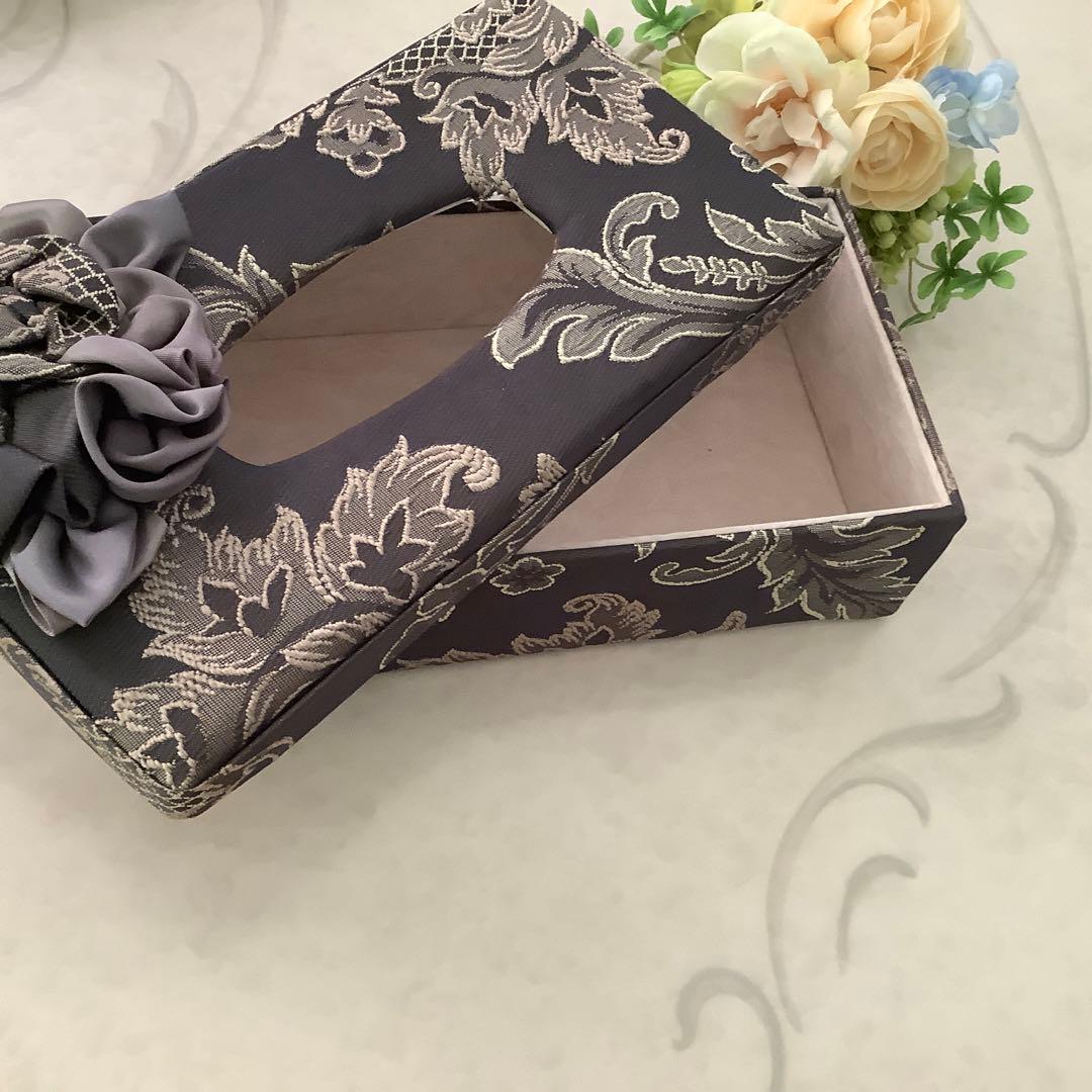 高級　エレガント　花柄 ティッシュボックス　しっかり素材