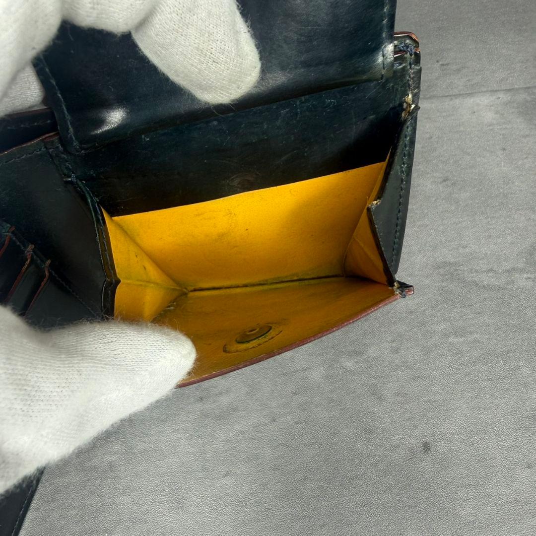 【訳アリ品】GANZO シェルコードバン2 ２つ折り財布 小銭入れ付き ネイビー