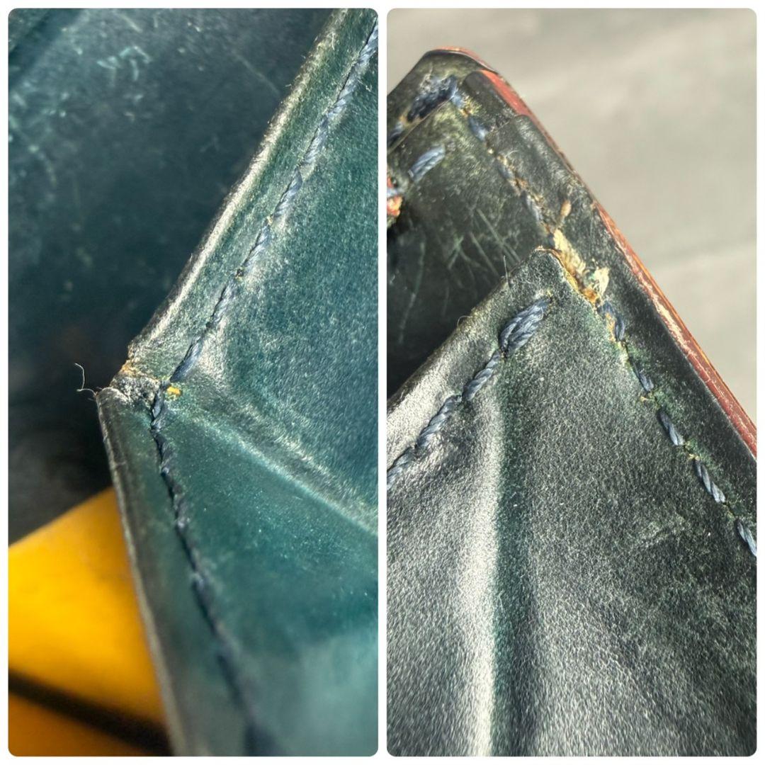 【訳アリ品】GANZO シェルコードバン2 ２つ折り財布 小銭入れ付き ネイビー