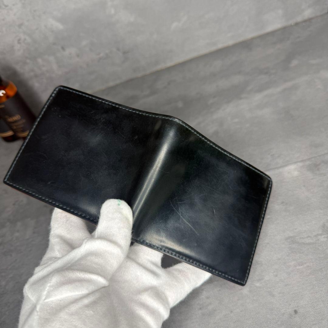 【訳アリ品】GANZO シェルコードバン2 ２つ折り財布 小銭入れ付き ネイビー