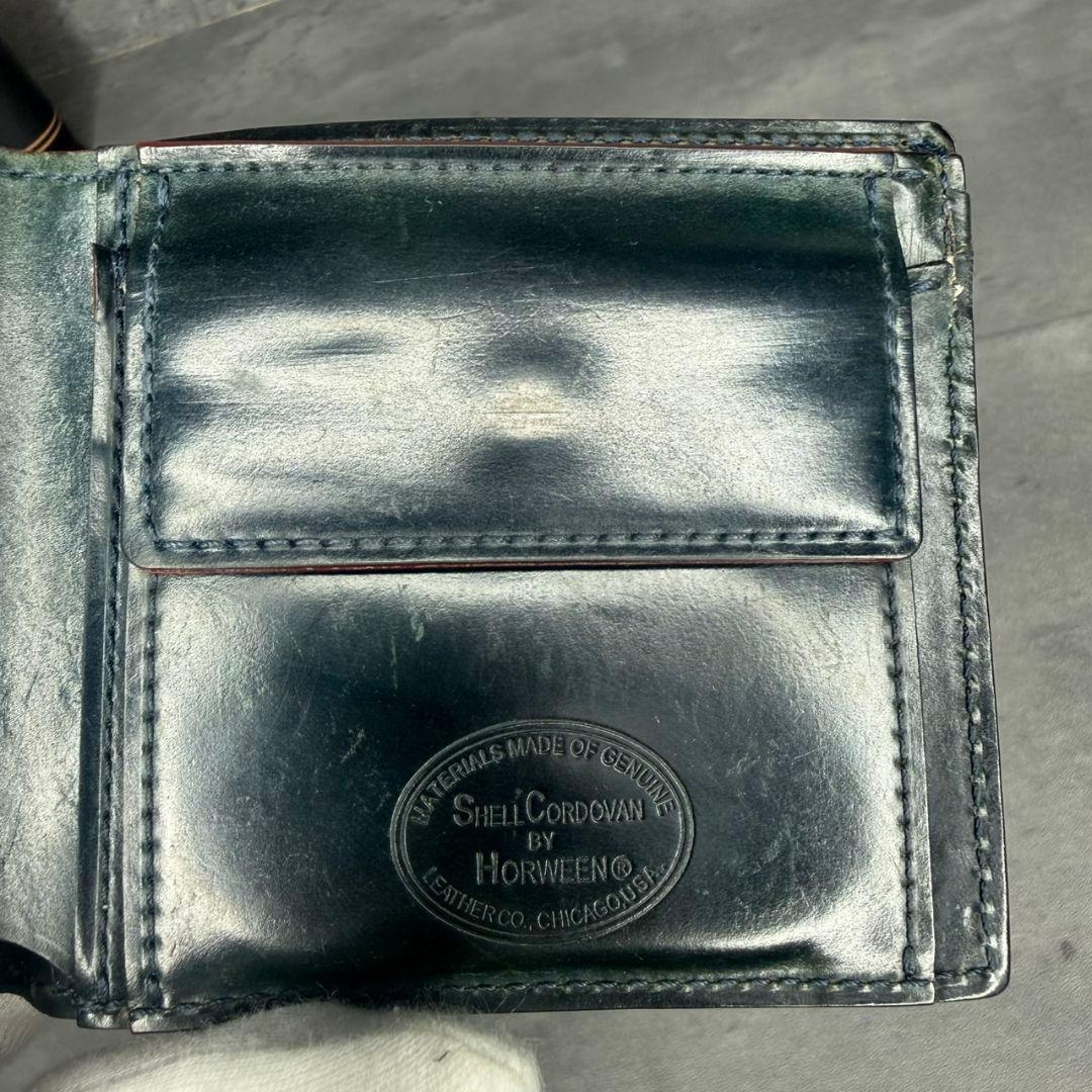 【訳アリ品】GANZO シェルコードバン2 ２つ折り財布 小銭入れ付き ネイビー