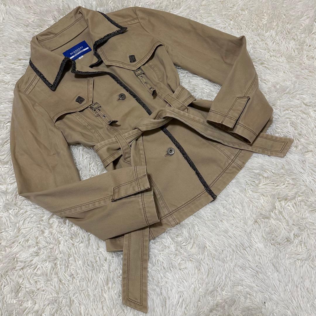 希少 レア バーバリー ブルーレーベル 牛革 コート ロゴ 三陽商会 ジャケット