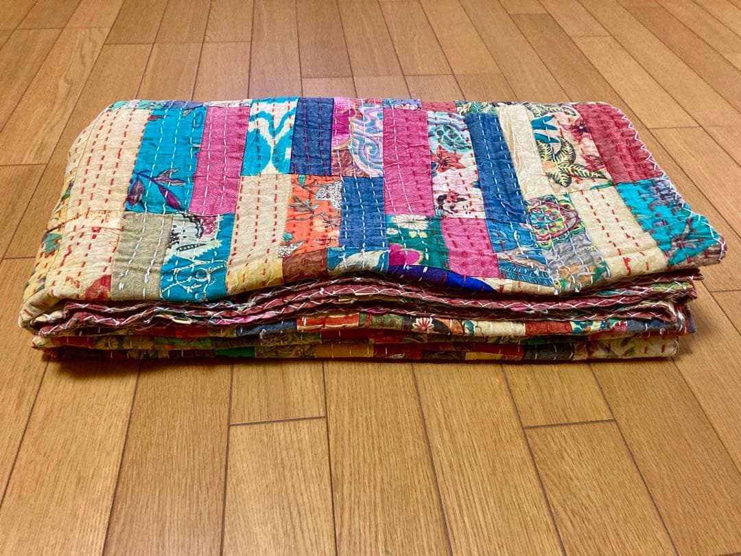 インド　ダブルサイズ　パッチワーク　ストーンウォッシュ×花柄