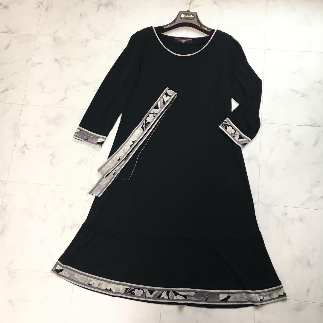 美品　LEONARD レオナール カンカン ワンピース　ベルト　LL
