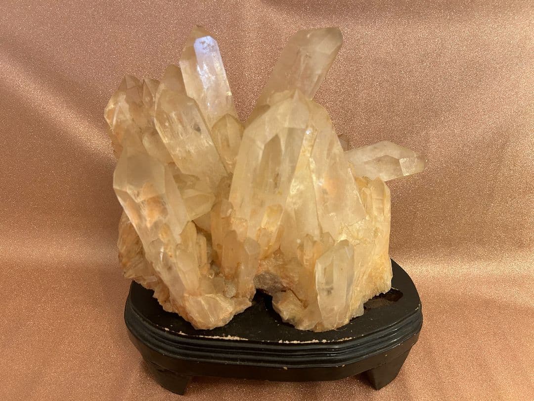 天然水晶 置物 結晶状 黒色台座付き 約15cm