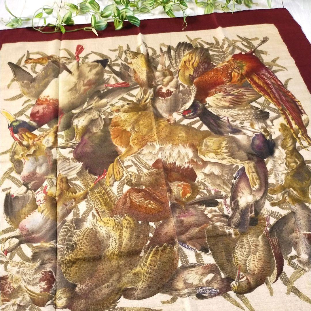 ☘️希少☘️カシミヤ エルメス　GIBIERS　狩猟の鳥獣　カレ90