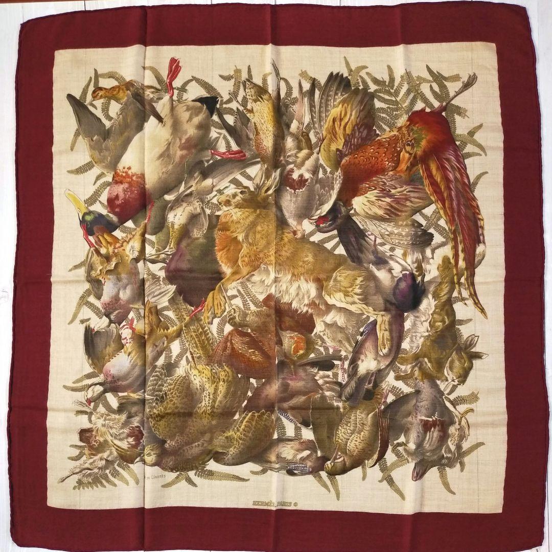 ☘️希少☘️カシミヤ エルメス　GIBIERS　狩猟の鳥獣　カレ90