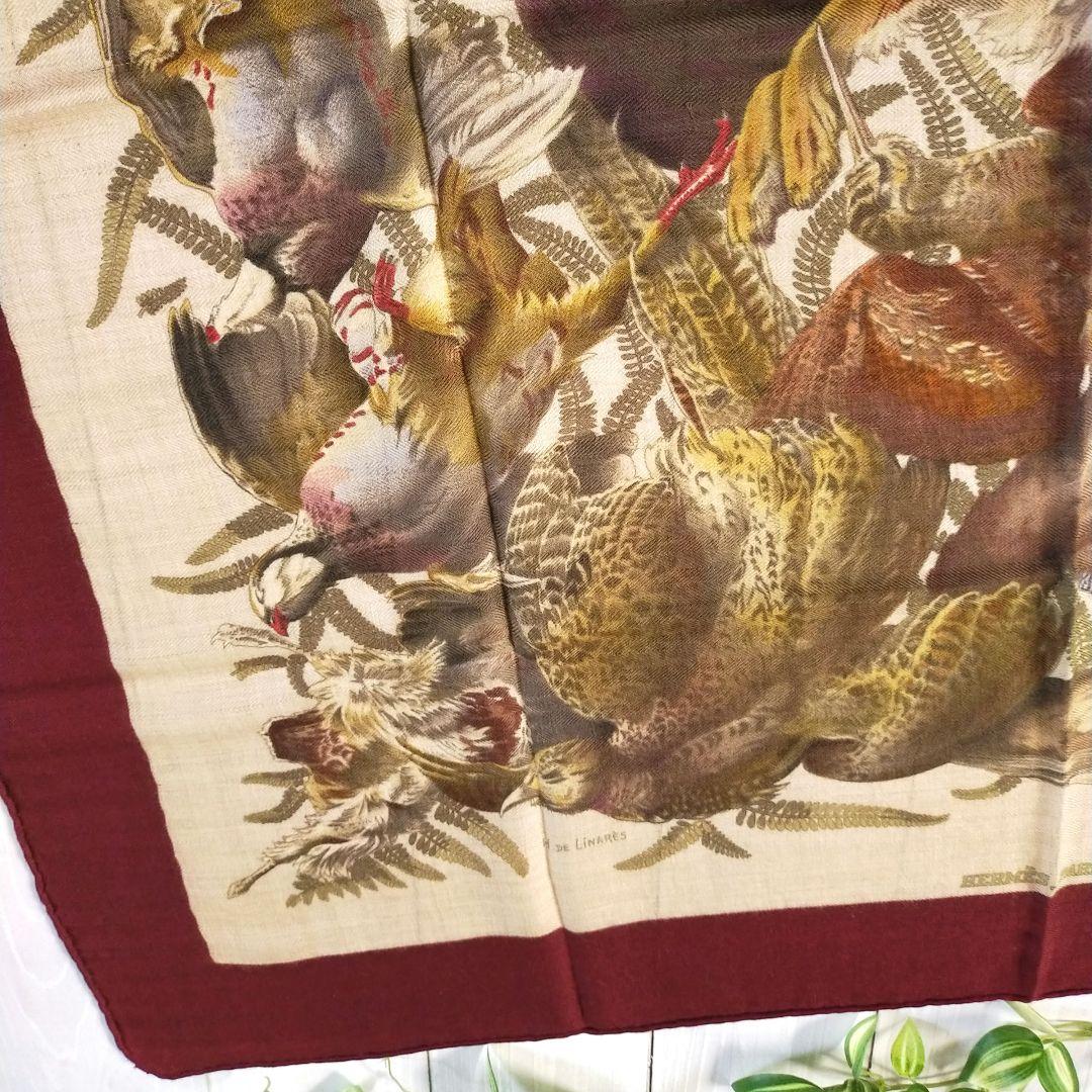 ☘️希少☘️カシミヤ エルメス　GIBIERS　狩猟の鳥獣　カレ90