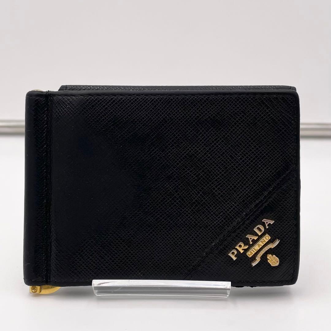 正規品 PRADA プラダ マネークリップ 折り財布 サフィアーノ 付属品完備