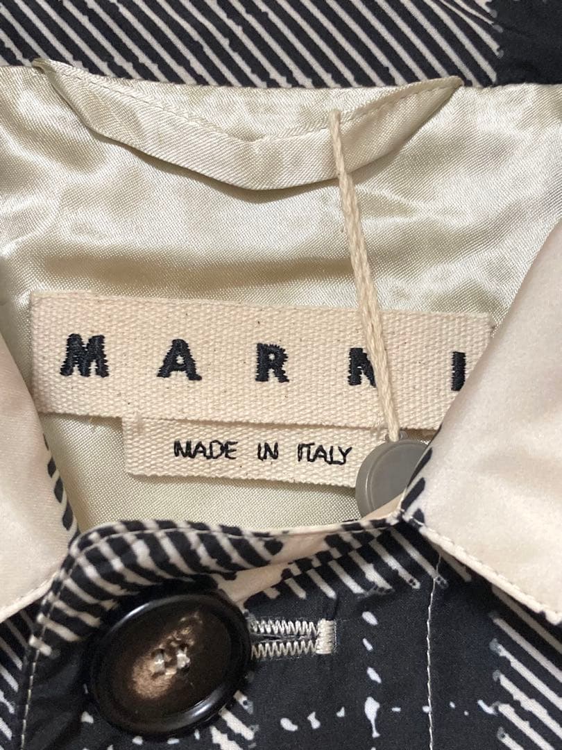 マルニ　チェック　プリント　総柄　ステンカラーコート メンズ　ジャケット　46