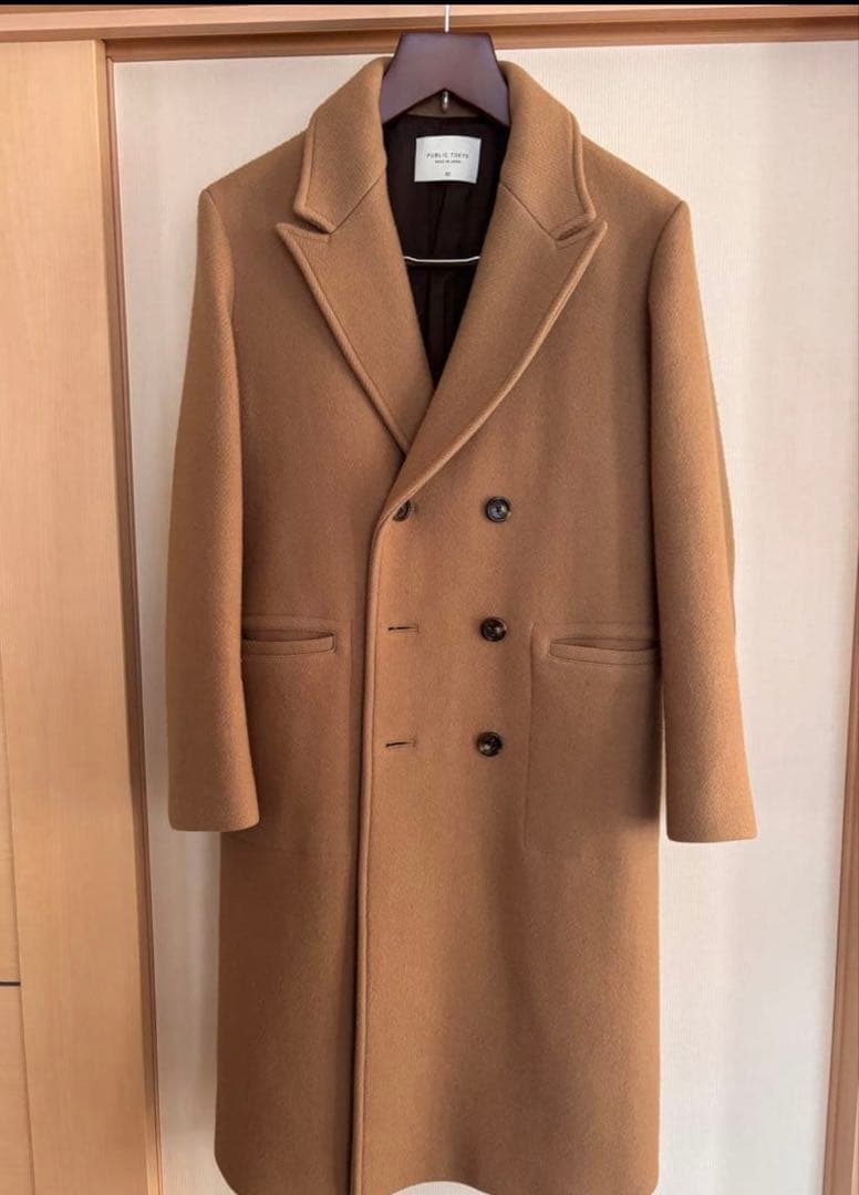 PUBLIC TOKYO ダブルブレスト チェスターコート S140メルトン