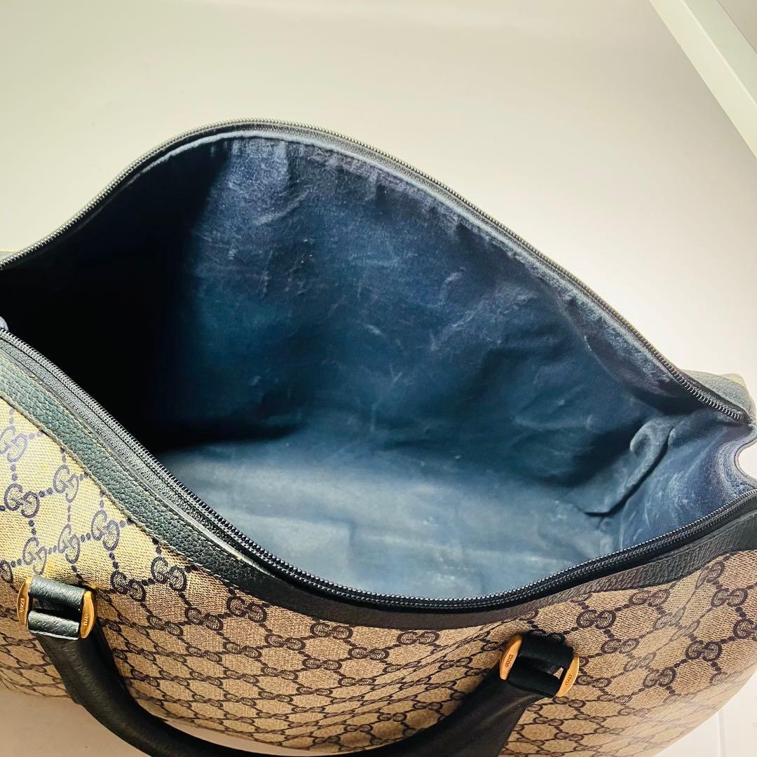 美品　オールドグッチ シェリーライン ボストンバッグ ネイビー レザー A4