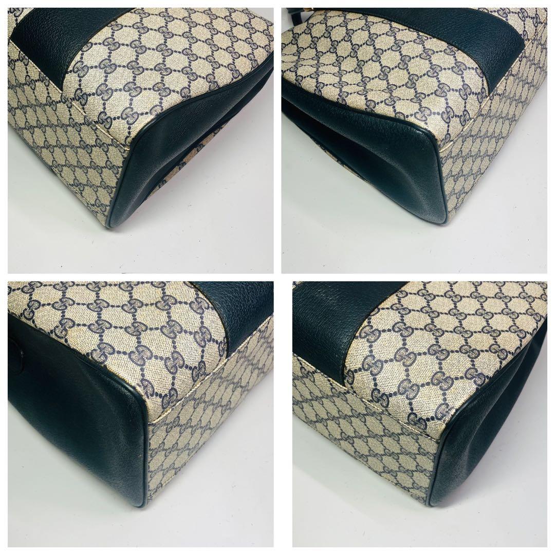 美品　オールドグッチ シェリーライン ボストンバッグ ネイビー レザー A4