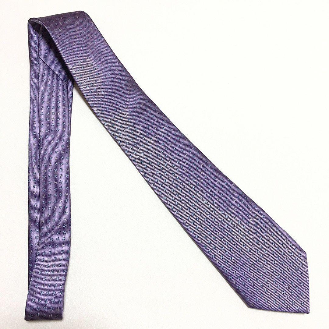 未使用級 エルメス HERMES ネクタイ シルク100% パープル H柄