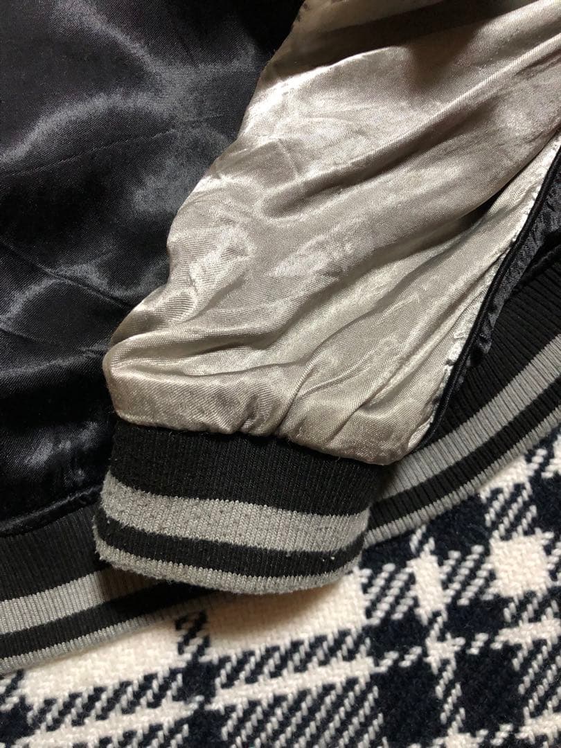 絡繰魂 和柄 スカジャン メンズ 総刺繍 リバーシブル 満月 夜 銀狼 遠吠え