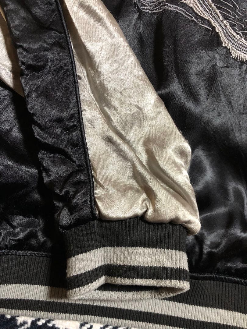 絡繰魂 和柄 スカジャン メンズ 総刺繍 リバーシブル 満月 夜 銀狼 遠吠え