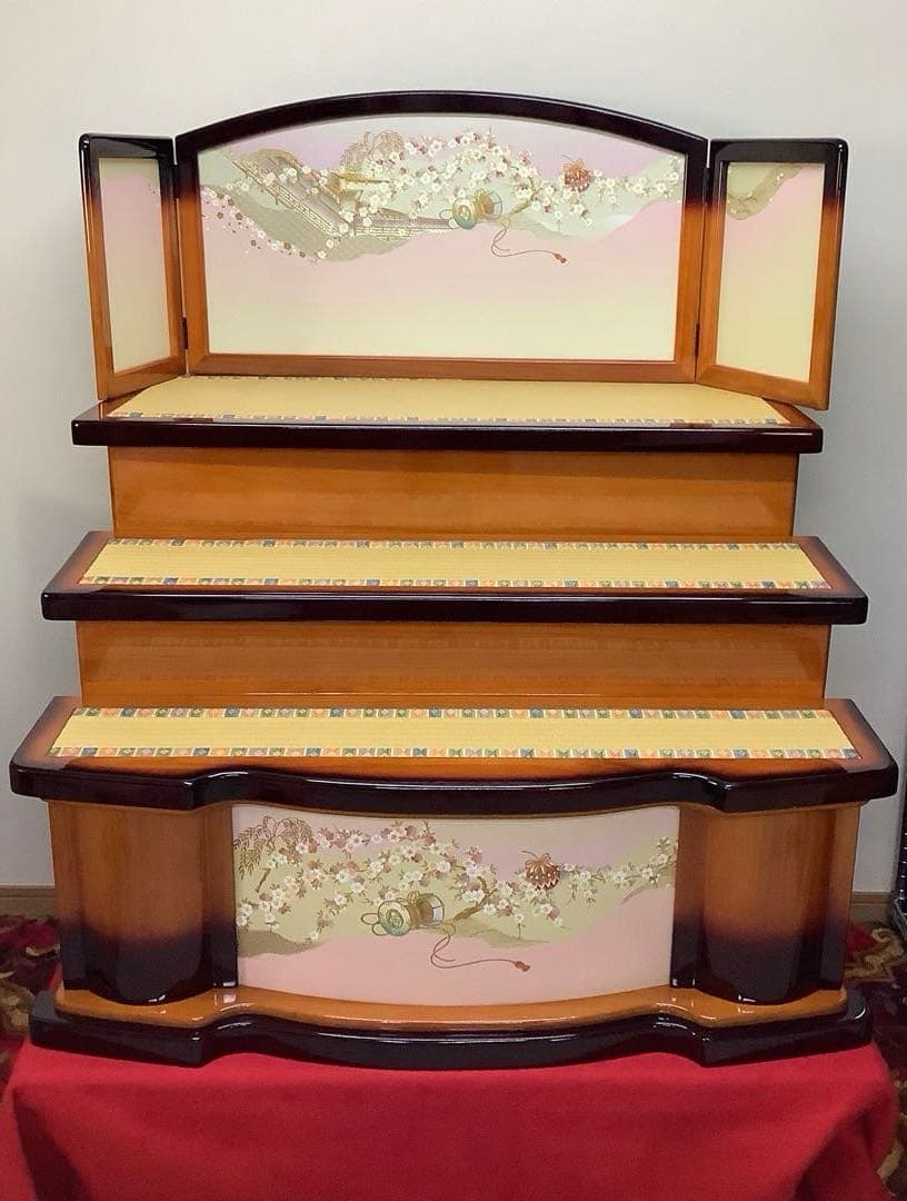 三段飾り　段板セット　茶ぼかし　御所桜　90巾