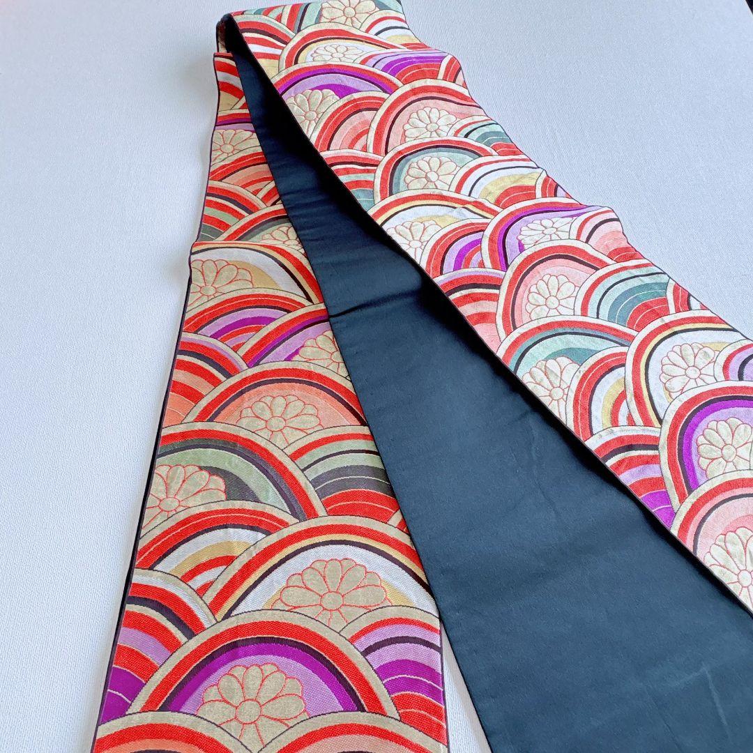 フルセット七五三７歳女の子　オレンジ地　傘椿　黒地袋帯　袖なし長襦袢7125