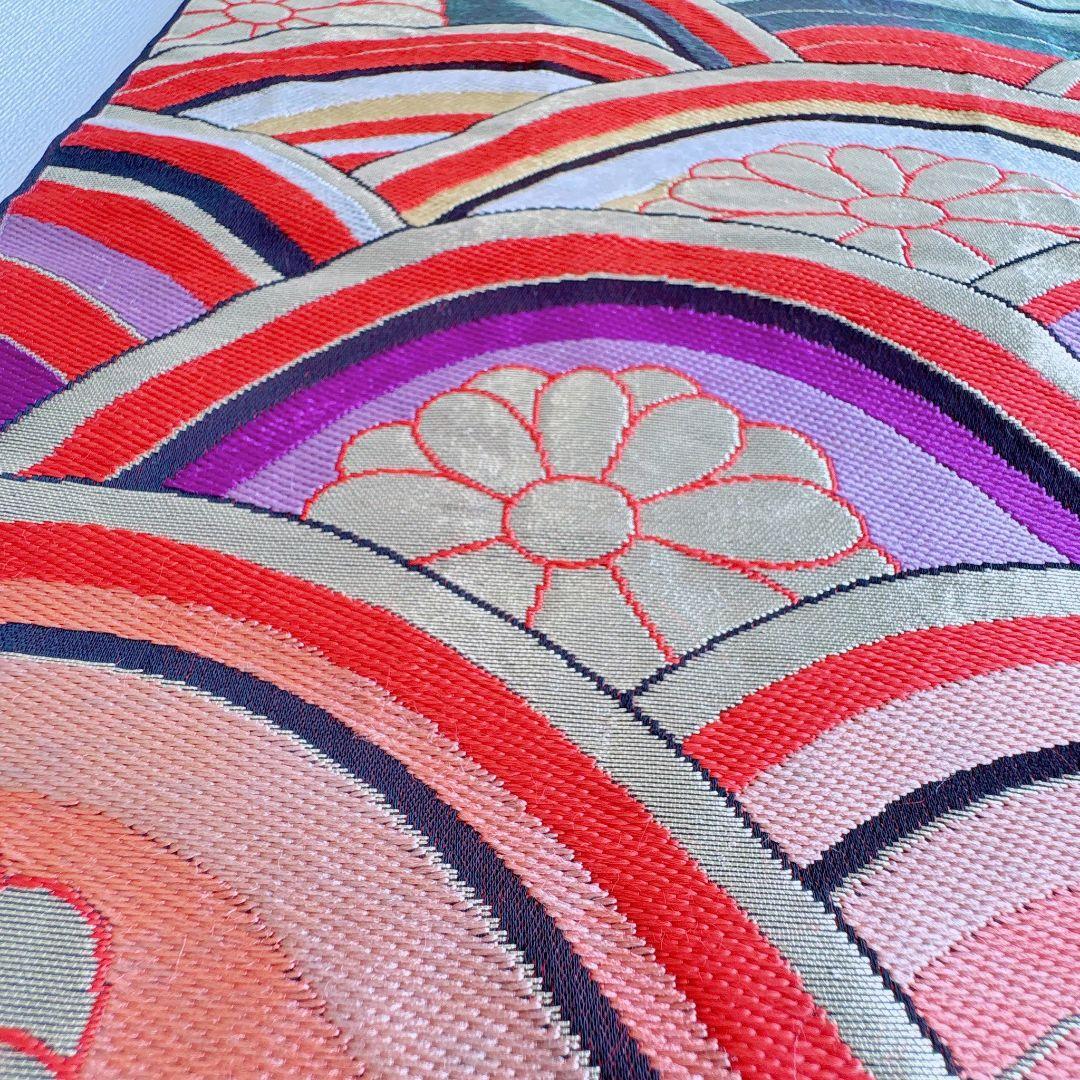 フルセット七五三７歳女の子　オレンジ地　傘椿　黒地袋帯　袖なし長襦袢7125