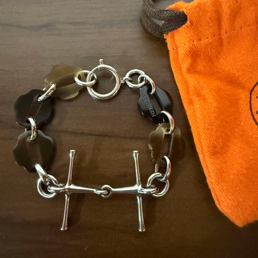 HERMES エルメス バッファローホーン シルバー Hチャーム ブレスレット