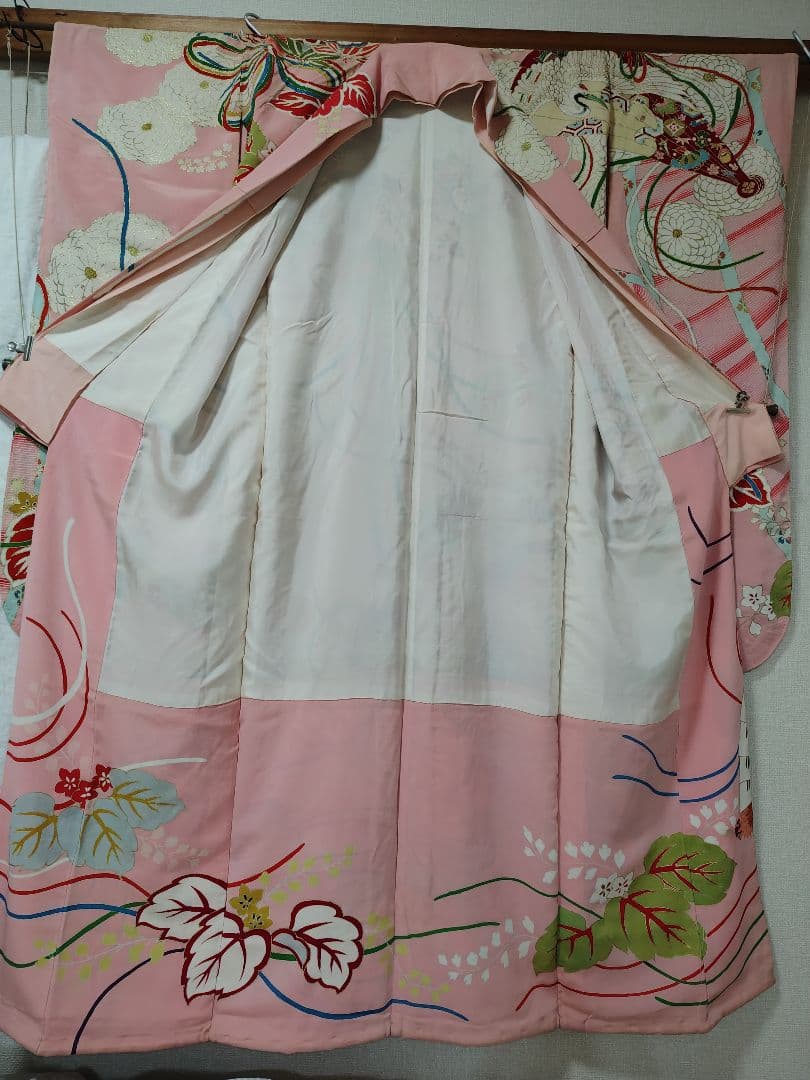 アンティーク振袖 ピンク 状態悪い 金駒刺繍　鳳凰 伝統柄振袖　牡丹刺繍　レトロ