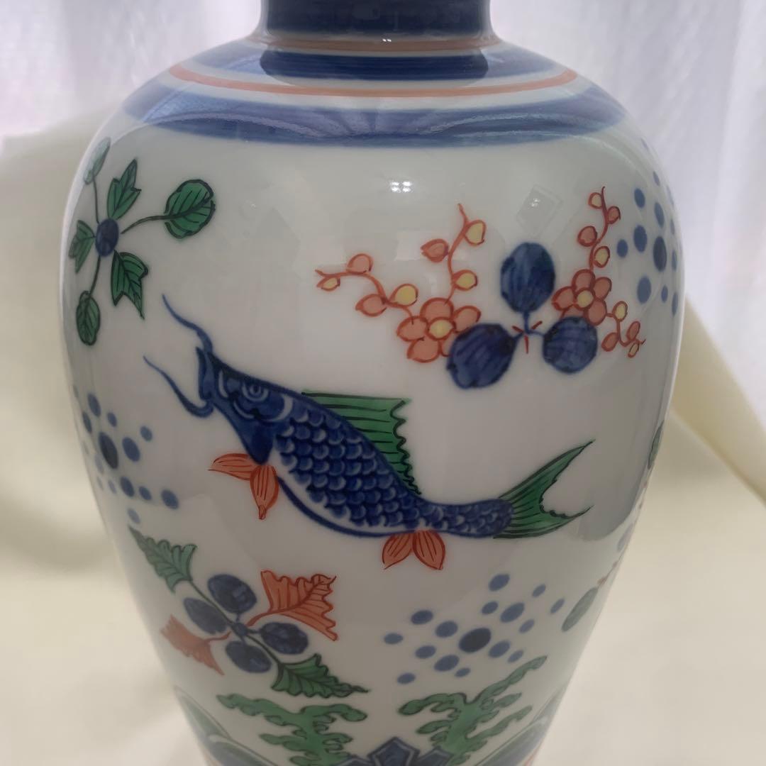 ◉本日限定◉五世　三浦竹泉　色絵遊魚紋　瓶子　花瓶　壺　共箱