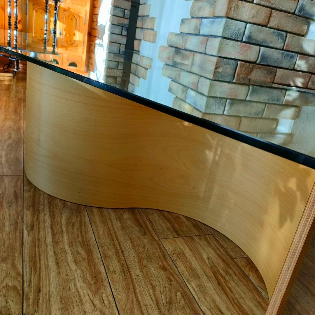 希少　北欧風　シモンズ　ガラステーブル　フィヨルド　ウェーブテーブル　モダン