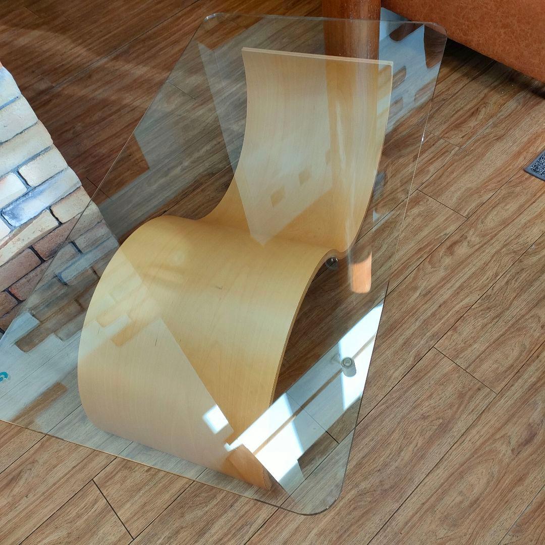 希少　北欧風　シモンズ　ガラステーブル　フィヨルド　ウェーブテーブル　モダン