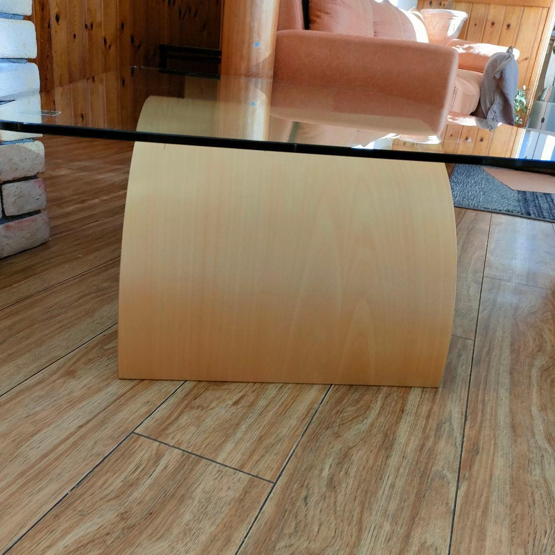 希少　北欧風　シモンズ　ガラステーブル　フィヨルド　ウェーブテーブル　モダン