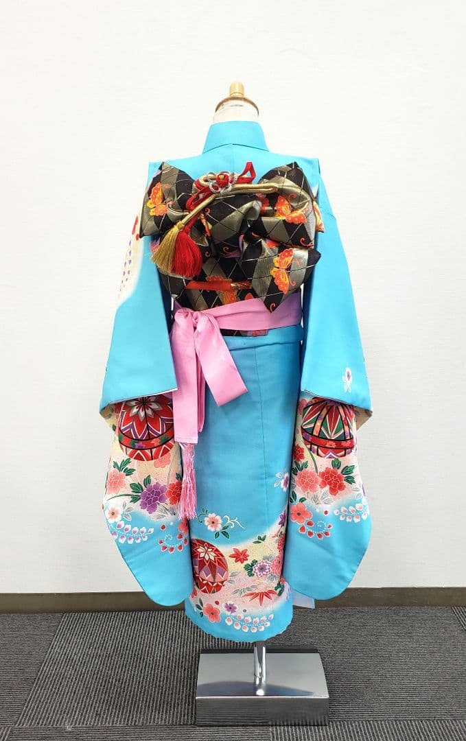 七五三　7歳　120cm　ポリエステル　水色　 つくり帯