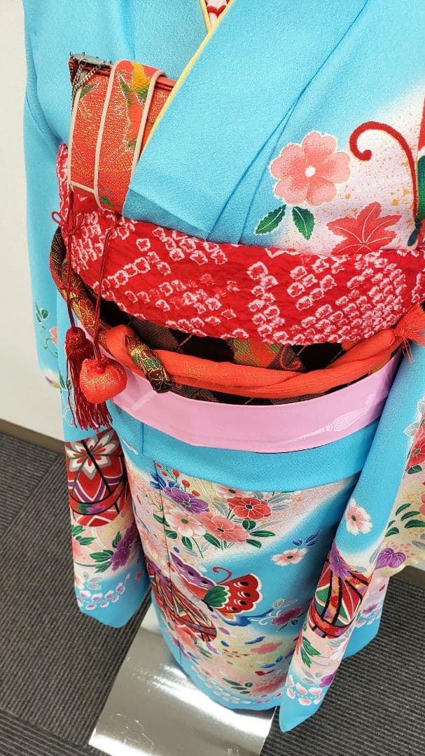 七五三　7歳　120cm　ポリエステル　水色　 つくり帯