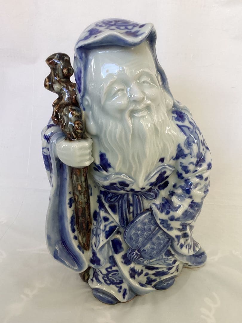 寿老人　染め付け　七福神　福禄寿　縁起物　長寿　置物　インテリア