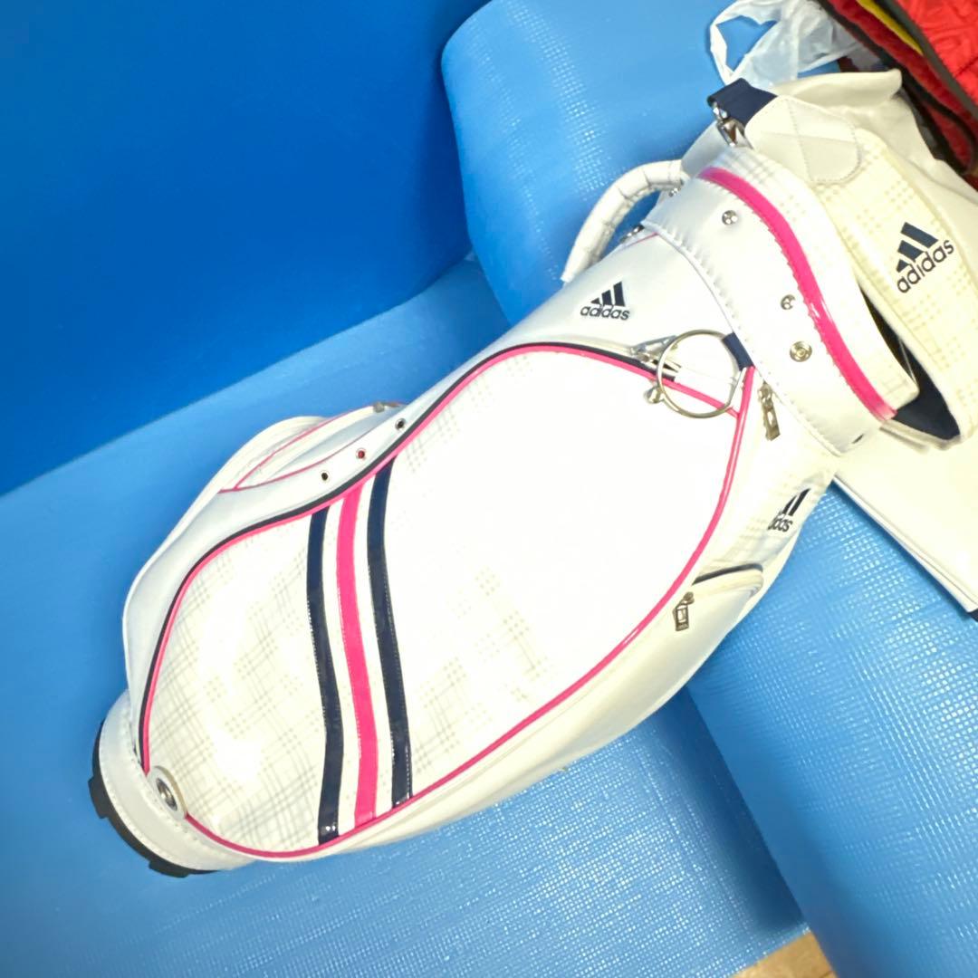 adidas チェック柄キャディバッグ ホワイト/ピンク・レディース