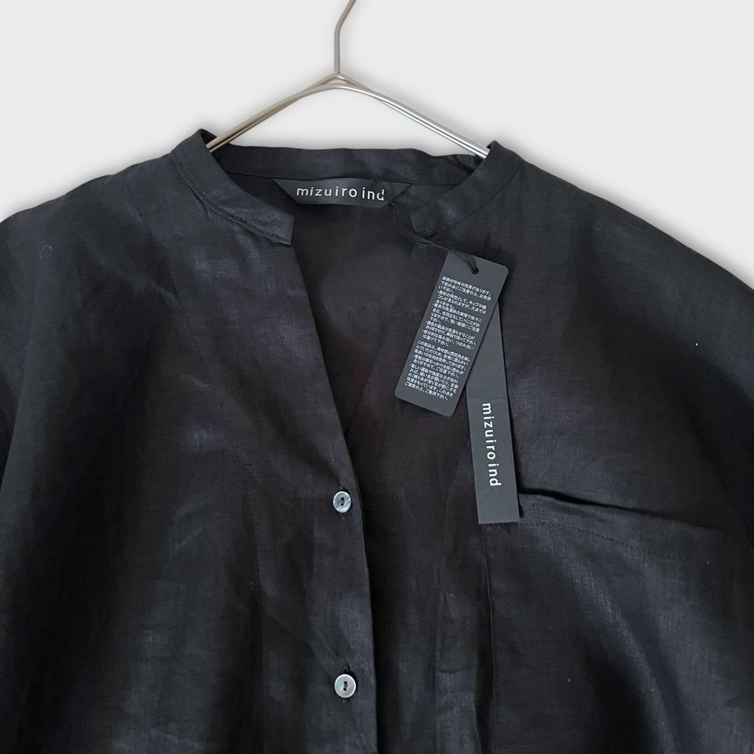 新品未使用 mizuiroind 25SSリネンスタンドカラーコクーンシャツ