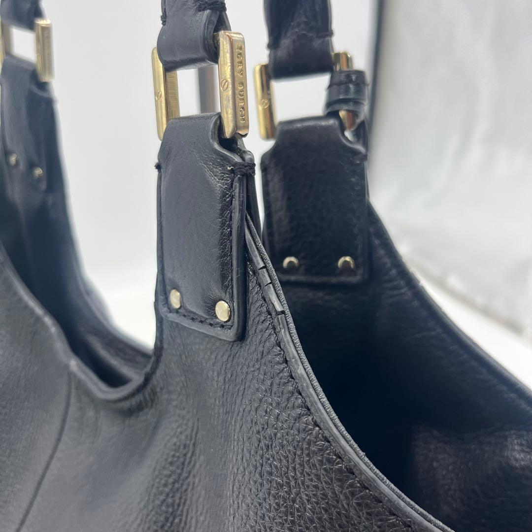 トリーバーチ トートバックハンドバッグ レザー ビッグロゴ タッセル シボ 黒