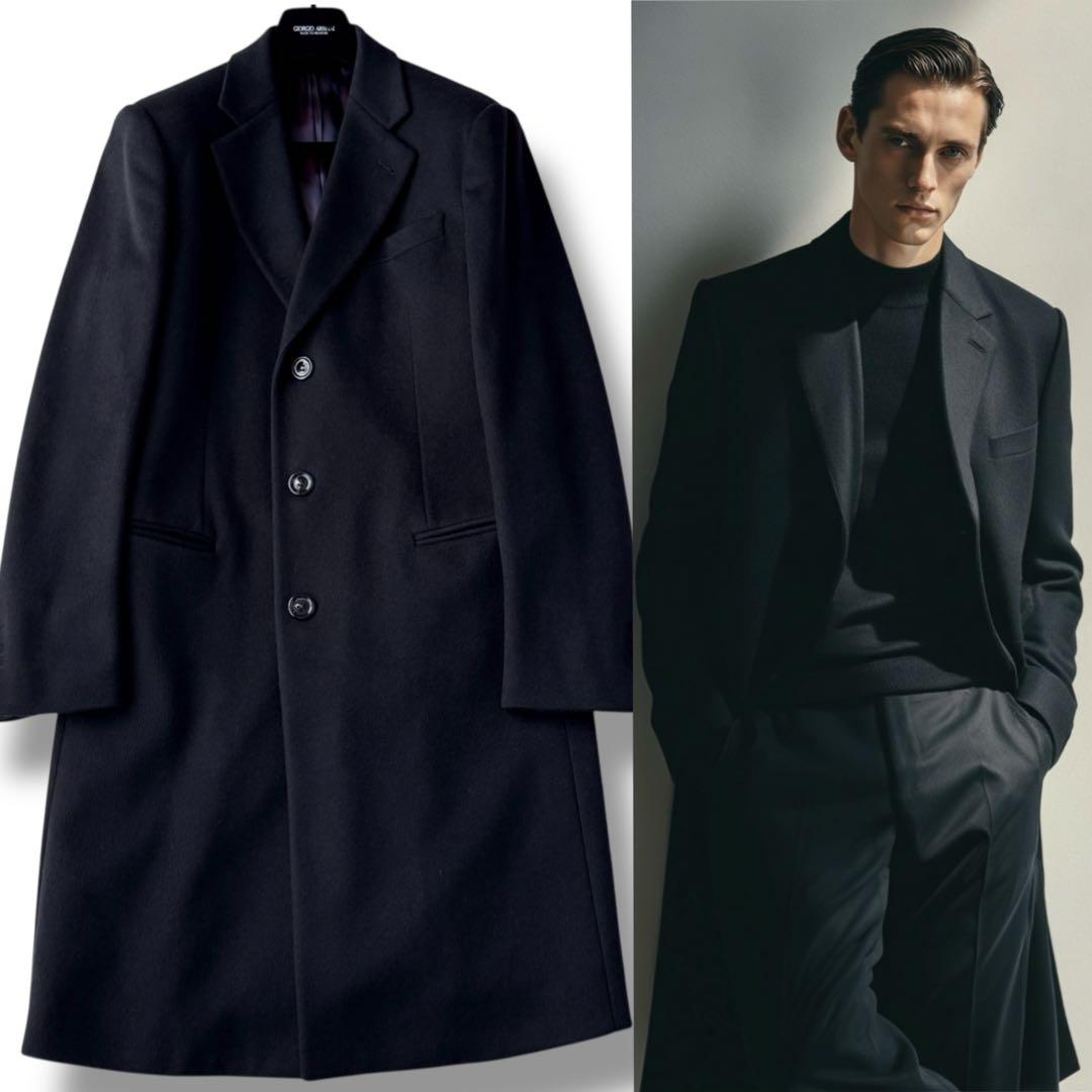 ジョルジオ アルマーニ 黒タグ チェスター コート ブラック 黒 46 M〜L程