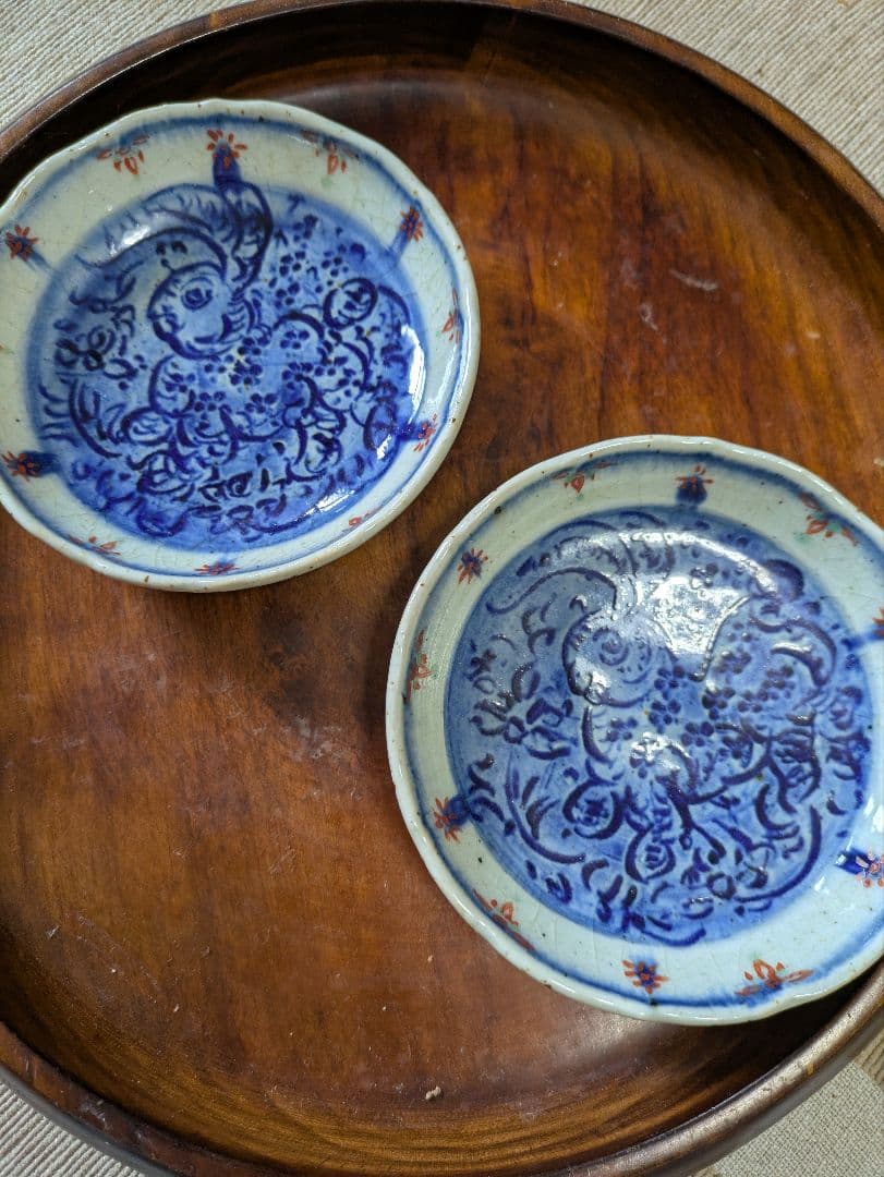 イムサエム　ウサギ手作り青い花模様皿2枚セット　市野吉紀