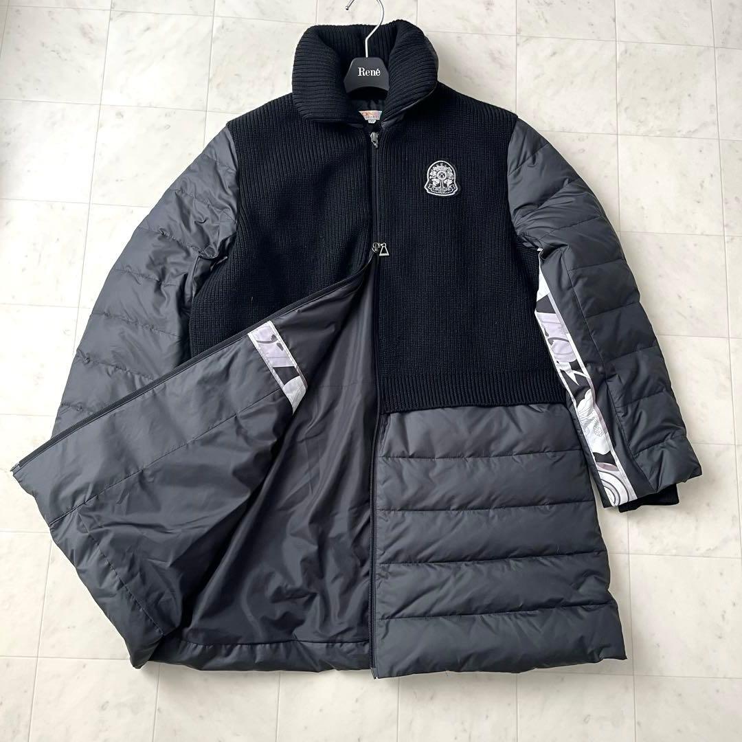 レオナール 大きいサイズ 42 ニット切替 ダウンコート 花柄 トリム 黒