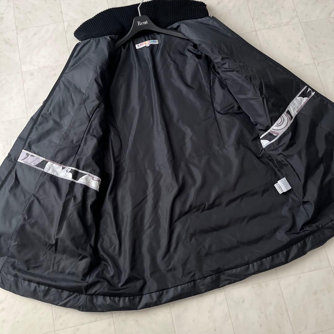 レオナール 大きいサイズ 42 ニット切替 ダウンコート 花柄 トリム 黒