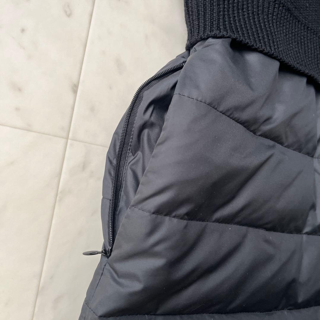 レオナール 大きいサイズ 42 ニット切替 ダウンコート 花柄 トリム 黒