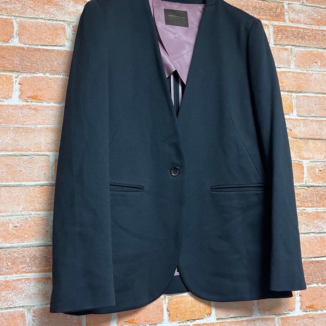 (極美品)トゥモローランドコレクション　ノーカラーパンツスーツセットアップ　紺